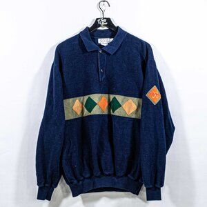 SDI Golf Classic Argyle Fleece Polo Pullover Sweater Large VTG 90s Preppy